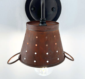 Rustic Copper Small Colander Farmhouse Wall Sconce