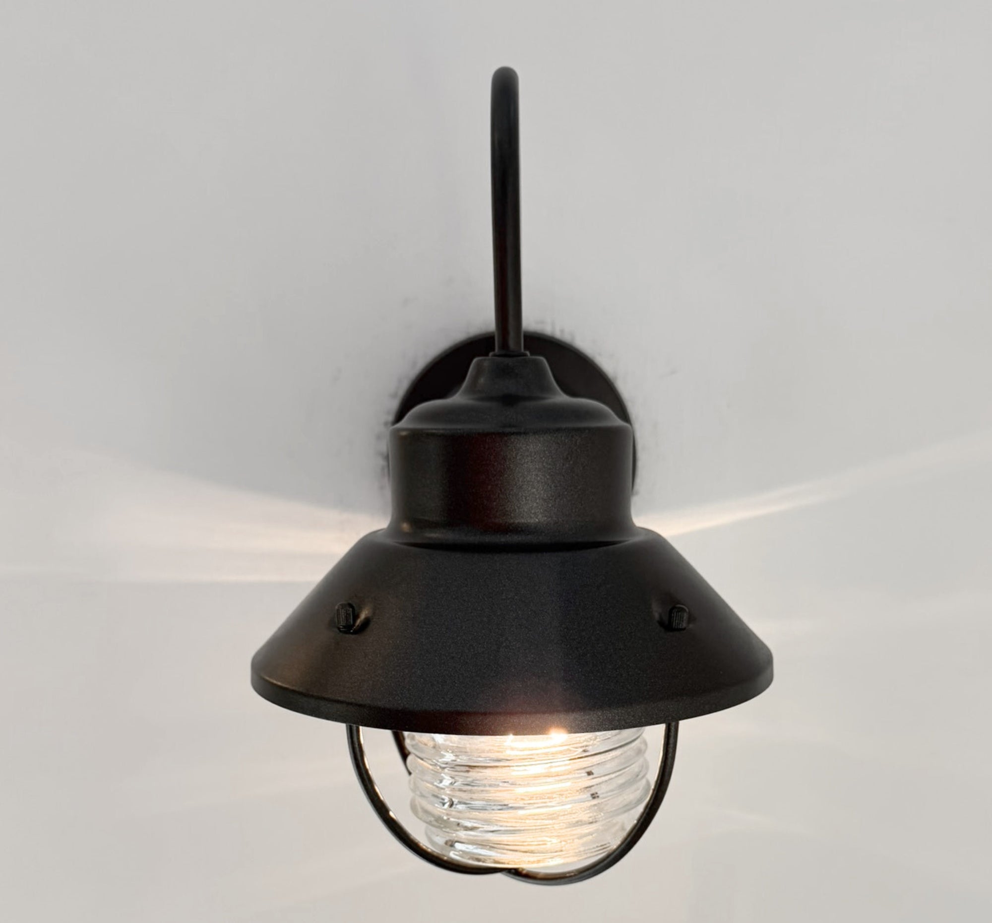 Vintage Black Lantern Wall Sconce with Ribbed Glass Globe