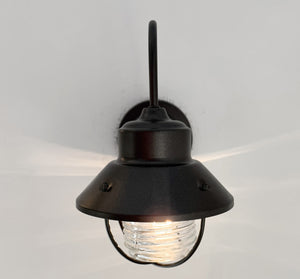 Vintage Black Lantern Wall Sconce with Ribbed Glass Globe