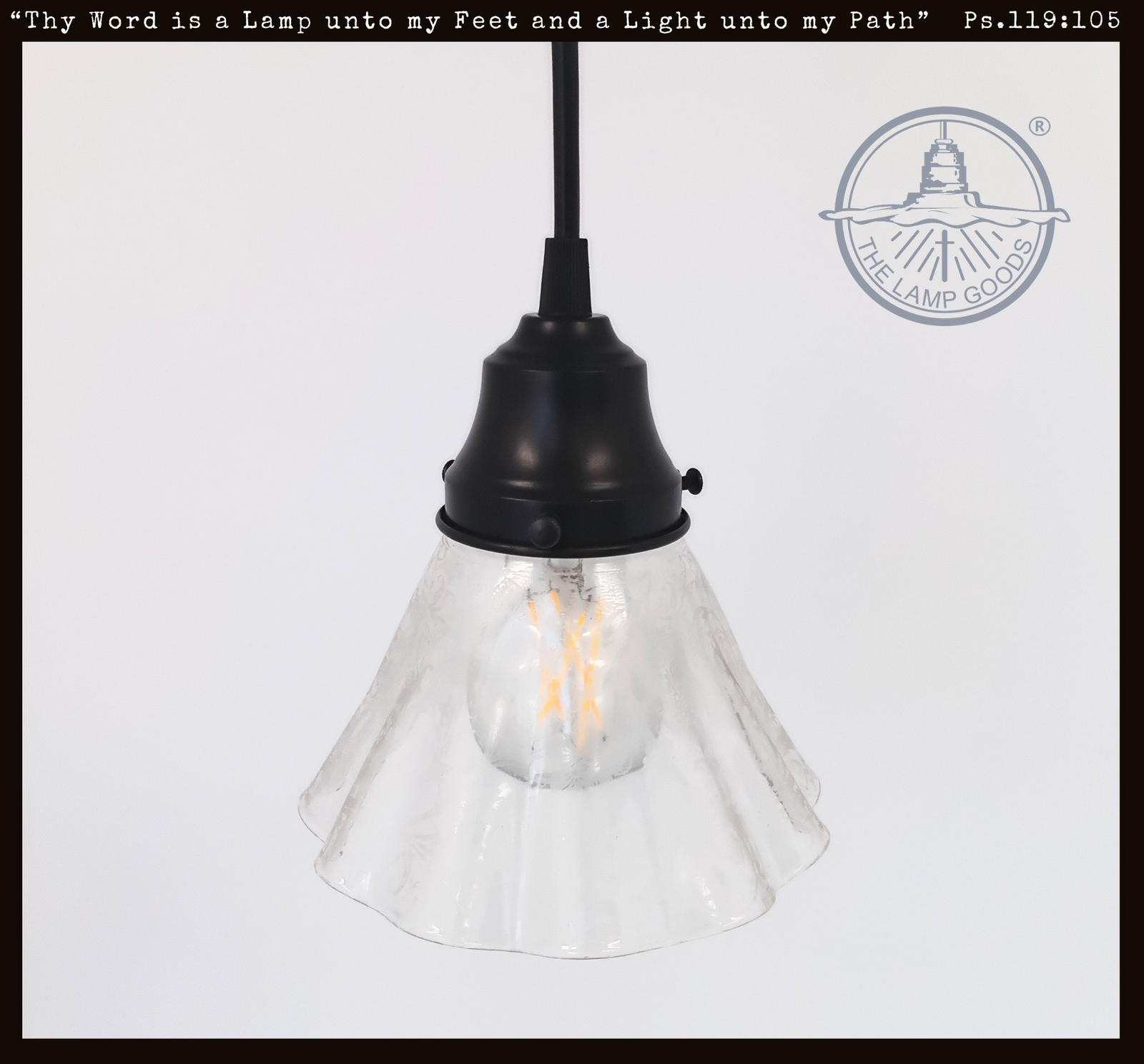 Vintage Etched Wildflower Bell Glass Pendant