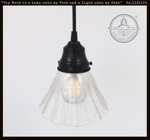 Vintage Etched Wildflower Bell Glass Pendant