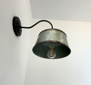 Copper-Edge Galvanized Farm Drum Wall Sconce