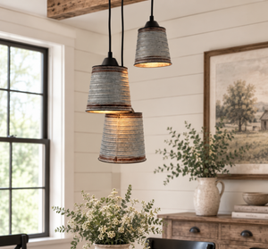 Corrugated Barn Metal Galvanized Rustic Trio Pendant