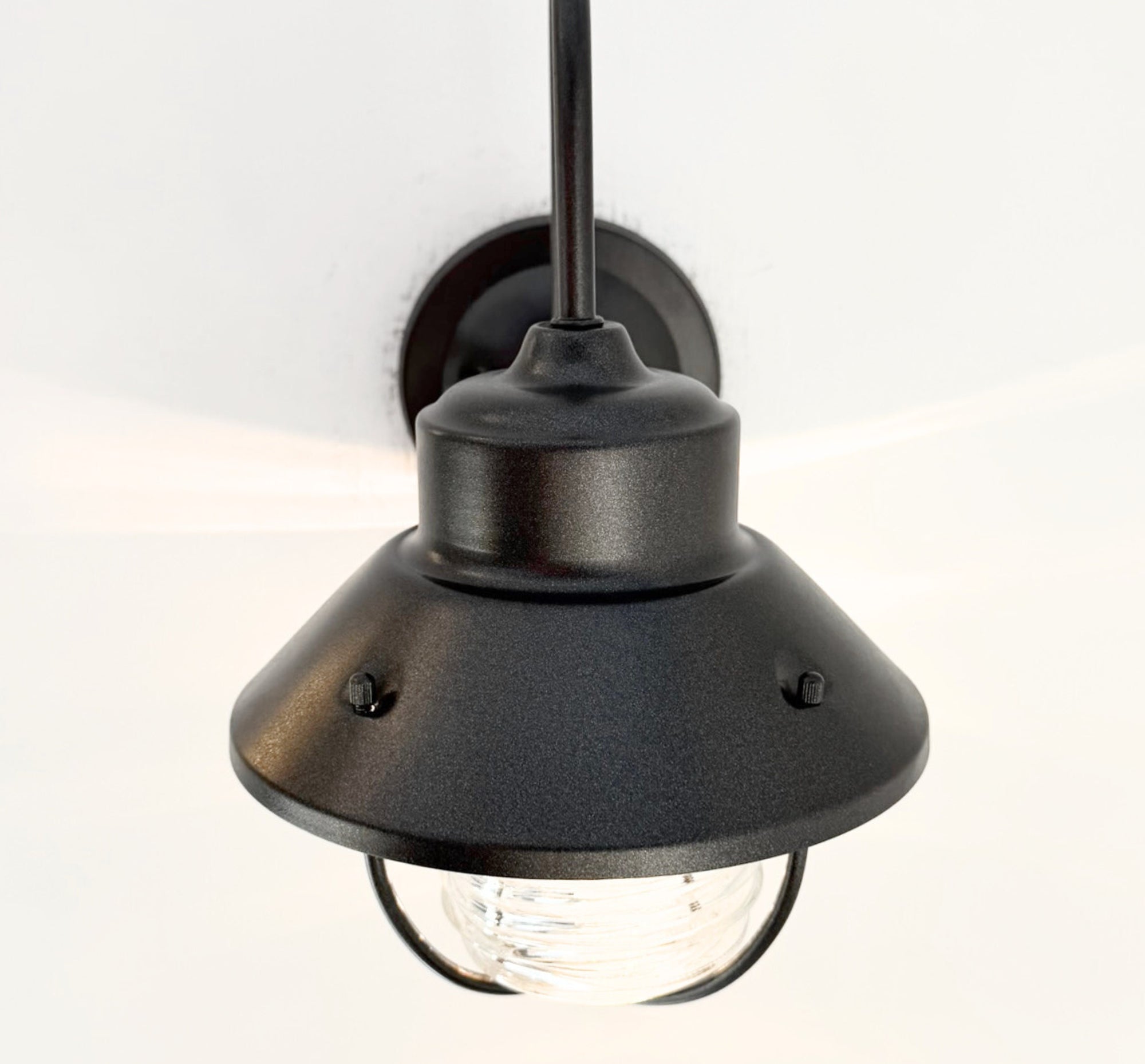 Vintage Black Lantern Wall Sconce with Ribbed Glass Globe