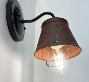 Rustic Copper Small Colander Farmhouse Wall Sconce