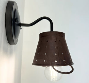 Rustic Copper Small Colander Farmhouse Wall Sconce