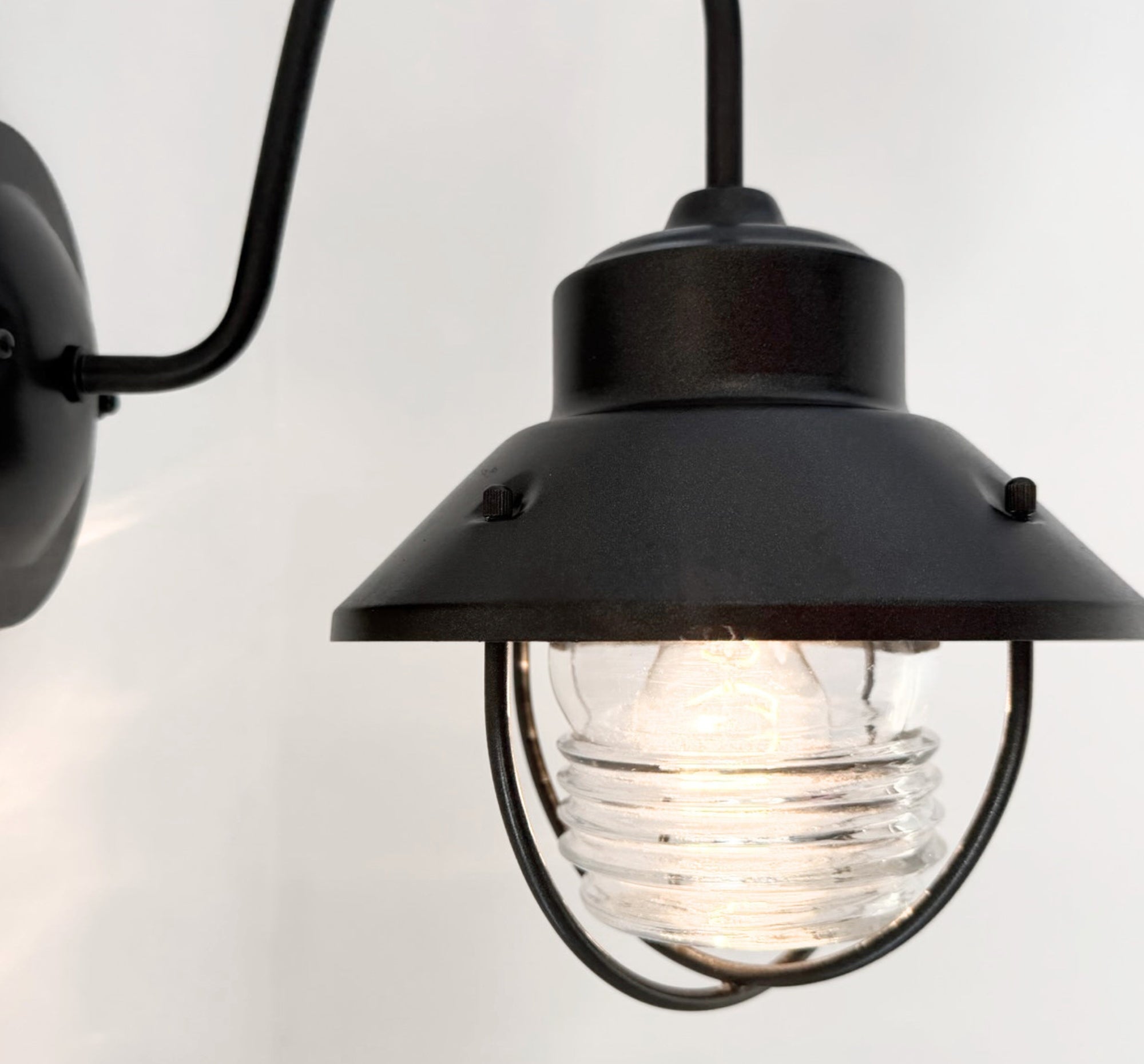 Vintage Black Lantern Wall Sconce with Ribbed Glass Globe