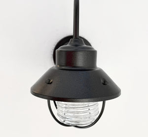 Vintage Black Lantern Wall Sconce with Ribbed Glass Globe