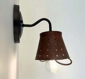 Rustic Copper Small Colander Farmhouse Wall Sconce