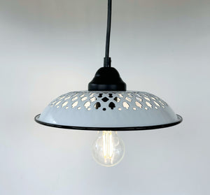 Vintage White Enamel Bread Basket Pendant Light