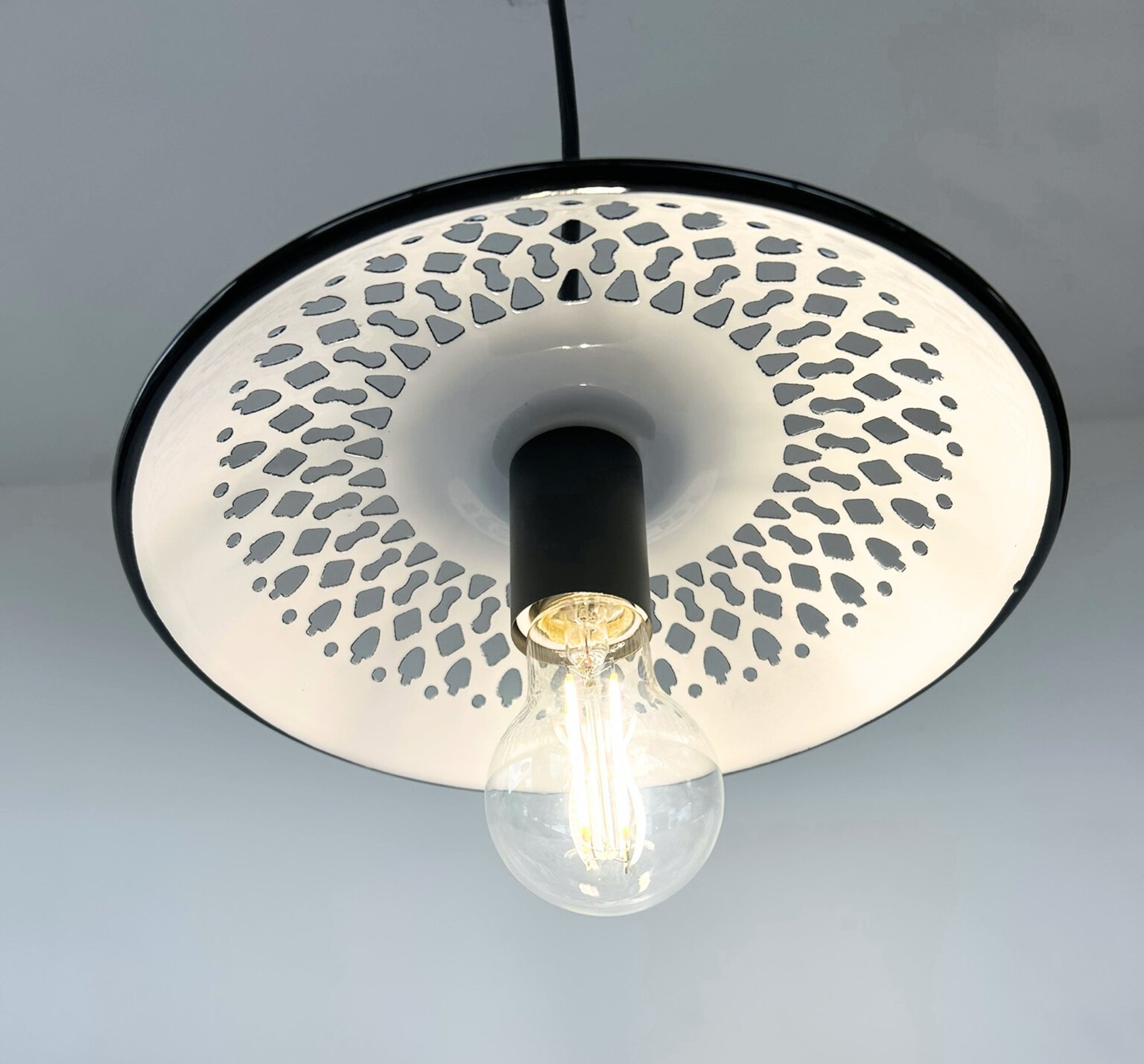 Vintage White Enamel Bread Basket Pendant Light