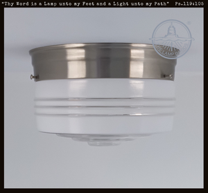 Clear Rib Milk Glass Retro Drum Ceiling Light