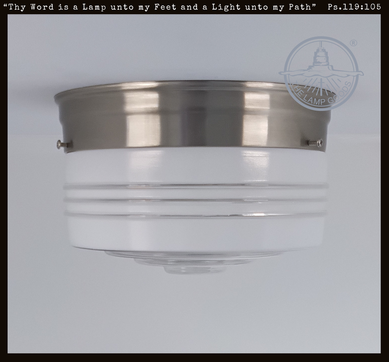 Clear Rib Milk Glass Retro Drum Ceiling Light