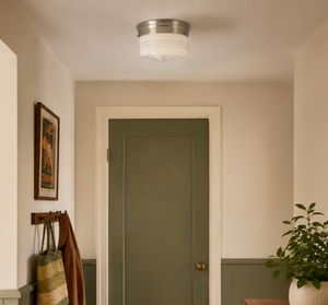 Clear Rib Milk Glass Retro Drum Ceiling Light