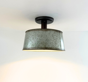 Copper-Edge Galvanized Farm Drum Ceiling Light