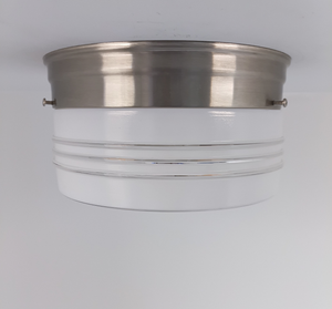 Clear Rib Milk Glass Retro Drum Ceiling Light