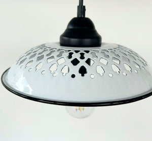 Vintage White Enamel Bread Basket Pendant Light