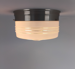 Clear Rib Milk Glass Retro Drum Ceiling Light