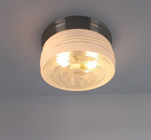 Clear Rib Milk Glass Retro Drum Ceiling Light