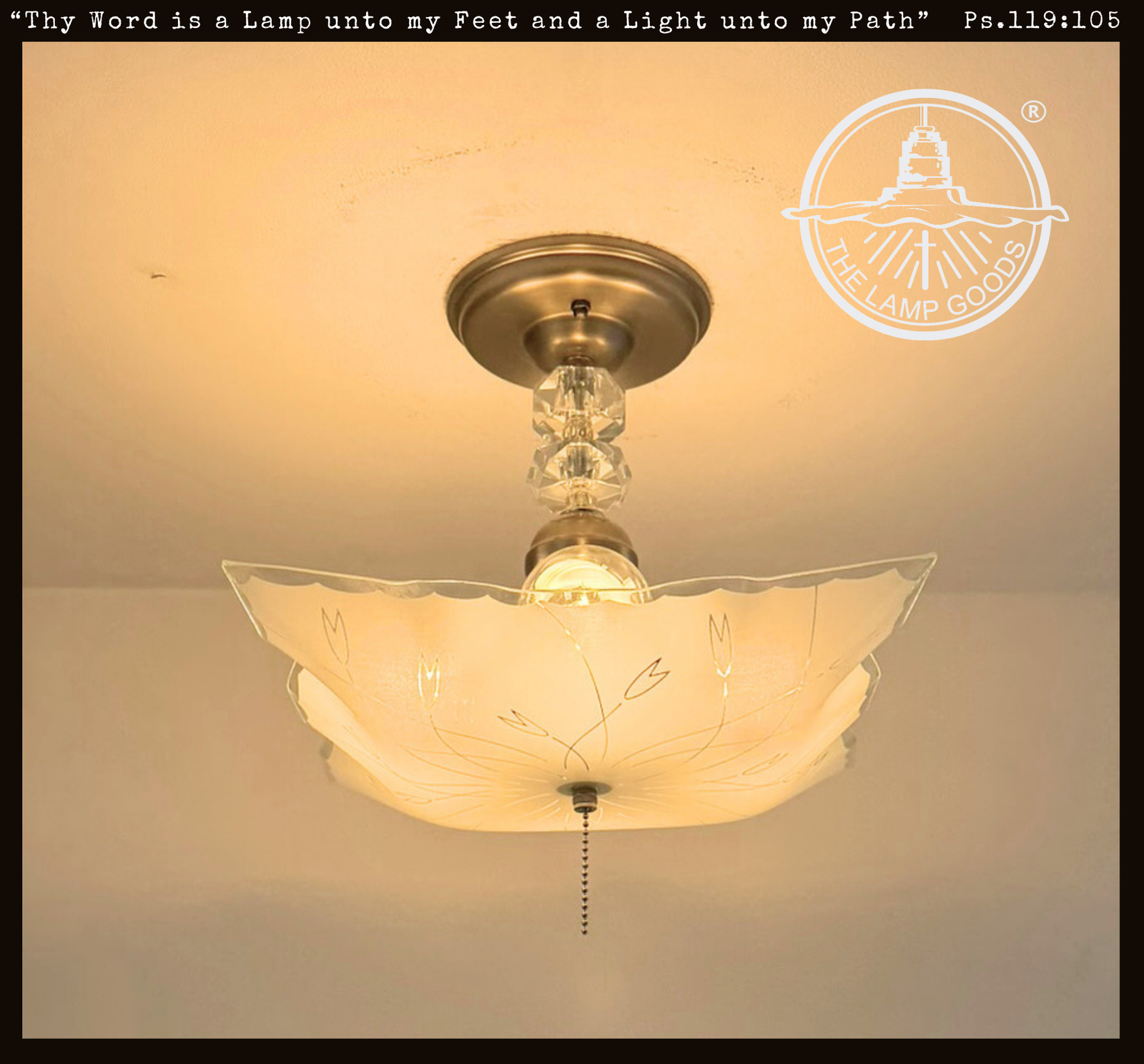 Etched Floral Frosted Glass Square Flush Mount Light - The Lamp Goods