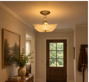 Etched Floral Frosted Glass Square Flush Mount Light - The Lamp Goods