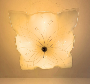 Etched Floral Frosted Glass Square Flush Mount Light - The Lamp Goods