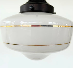 Vintage Gold Banded Schoolhouse Pendant