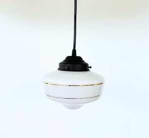 Vintage Gold Banded Schoolhouse Pendant