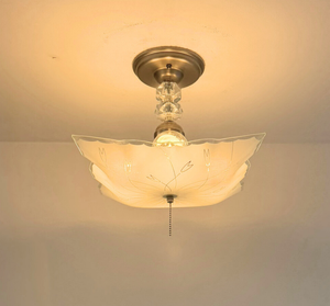 Etched Floral Frosted Glass Square Flush Mount Light - The Lamp Goods
