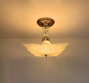 Etched Floral Frosted Glass Square Flush Mount Light - The Lamp Goods