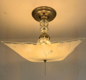 Etched Floral Frosted Glass Square Flush Mount Light - The Lamp Goods