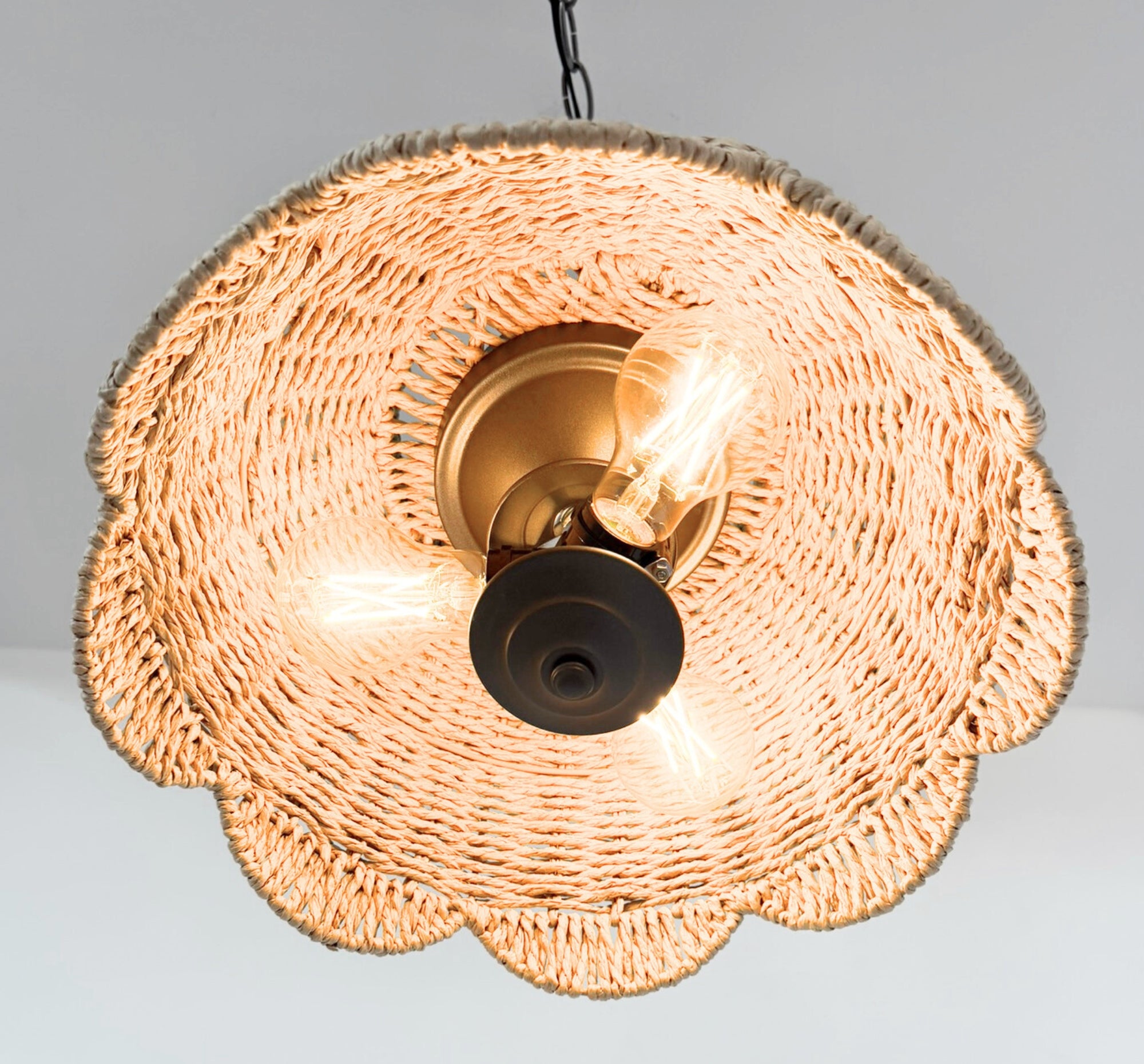 Farmhouse Scalloped Woven Rattan Light Fixture