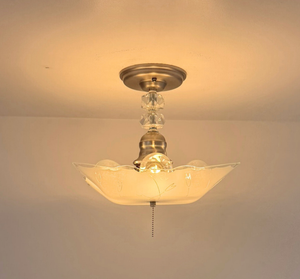 Etched Floral Frosted Glass Square Flush Mount Light - The Lamp Goods