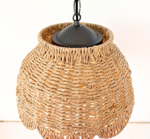 Farmhouse Scalloped Woven Rattan Light Fixture
