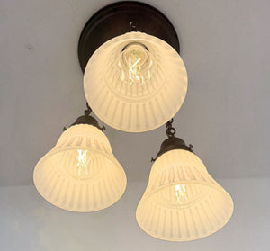 White Vintage Ribbed Ceiling Light Trio - The Lamp Goods