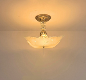 Etched Floral Frosted Glass Square Flush Mount Light - The Lamp Goods