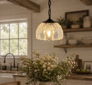 Vintage Flower Pressed Glass Pendant