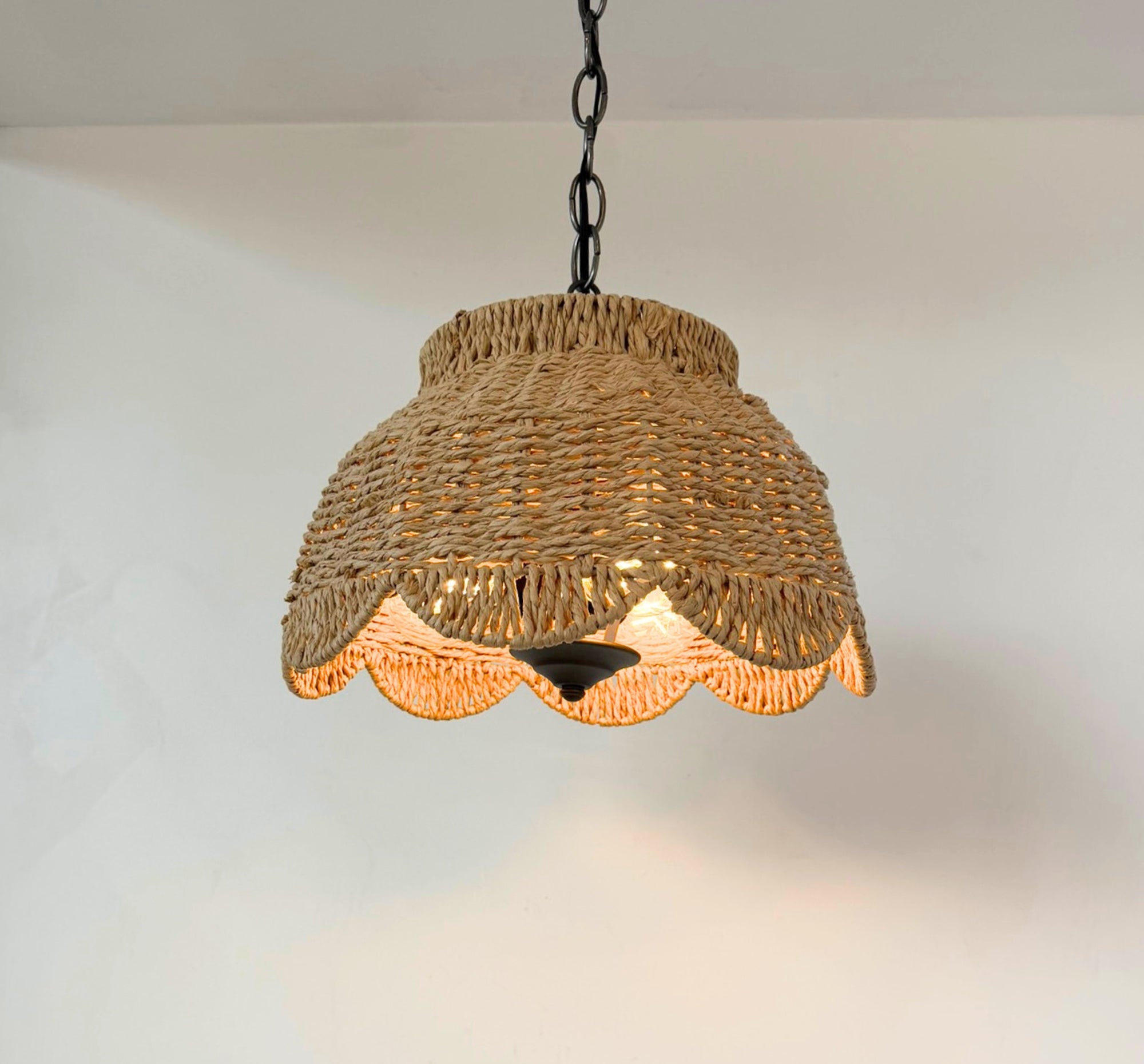 Farmhouse Scalloped Woven Rattan Light Fixture