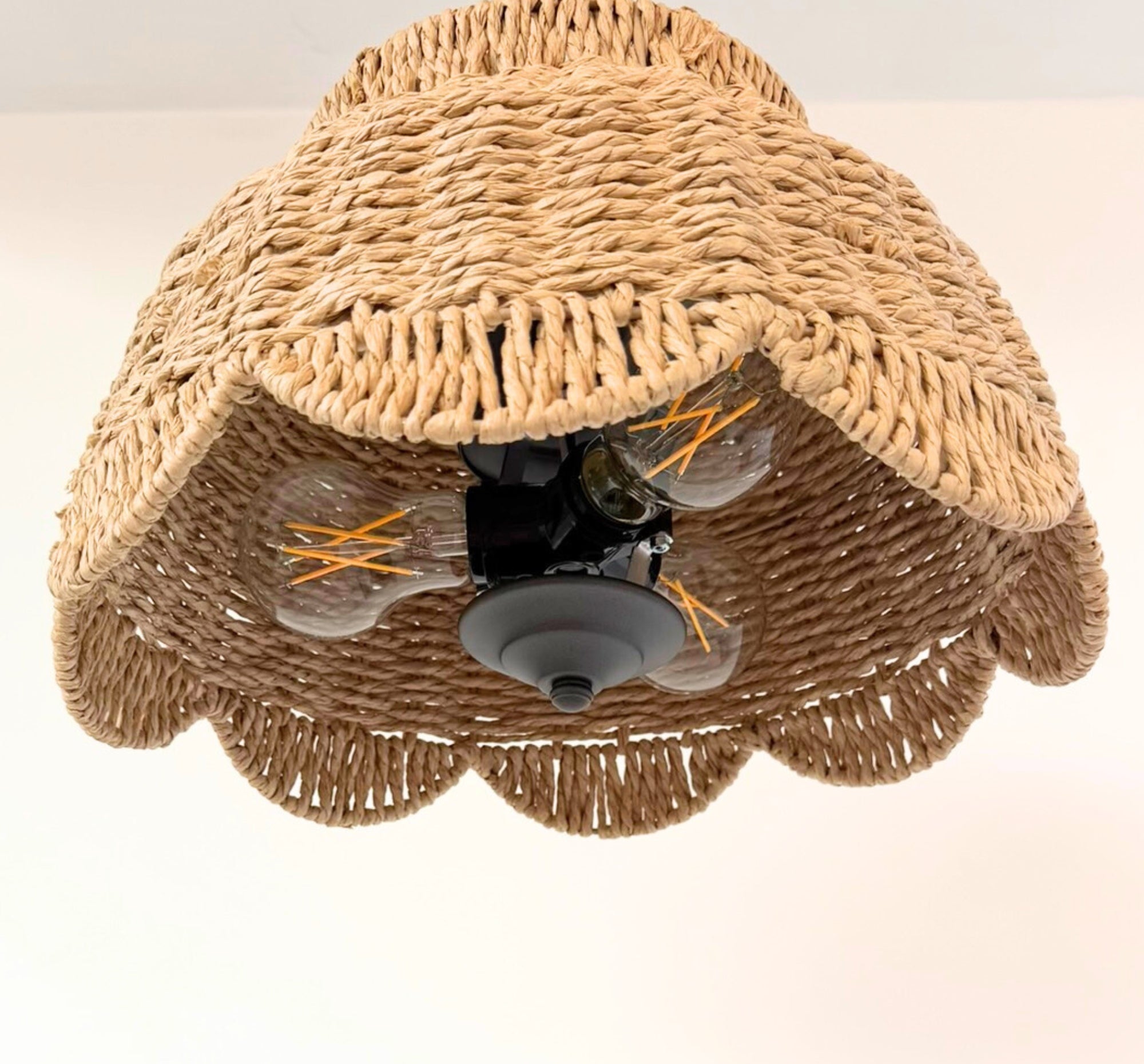 Farmhouse Scalloped Woven Rattan Light Fixture