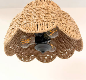 Farmhouse Scalloped Woven Rattan Light Fixture