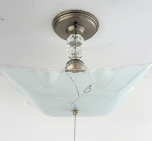 Etched Floral Frosted Glass Square Flush Mount Light - The Lamp Goods