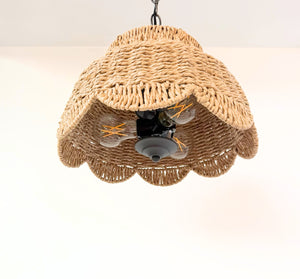 Farmhouse Scalloped Woven Rattan Light Fixture