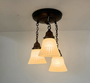 White Vintage Ribbed Ceiling Light Trio - The Lamp Goods