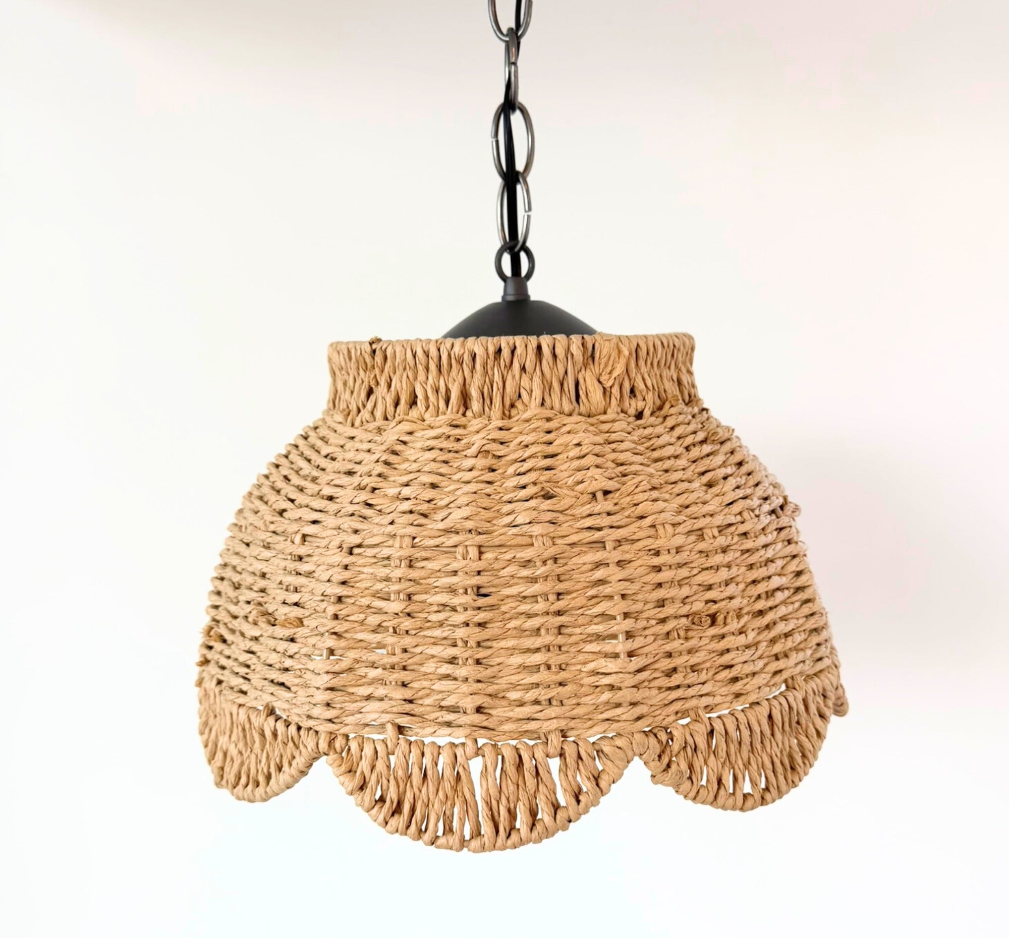 Farmhouse Scalloped Woven Rattan Light Fixture