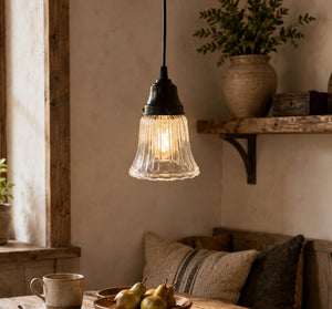 Clear Wide Holophane Rib Scalloped Pendant