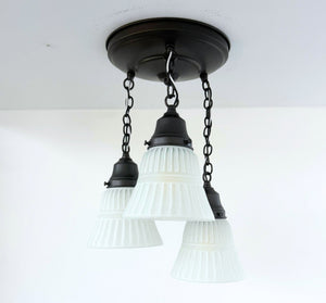 White Vintage Ribbed Ceiling Light Trio - The Lamp Goods