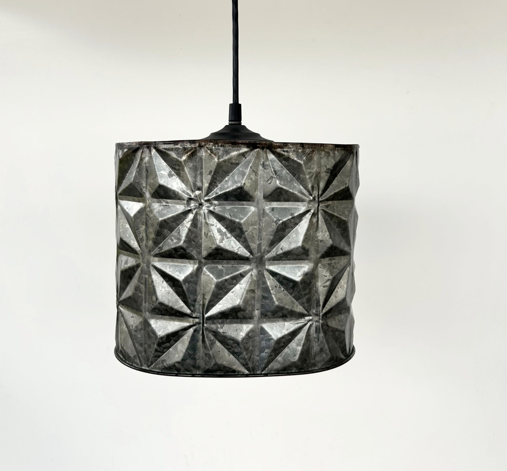 Rustic Galvanized Tin Starburst Drum Pendant Light