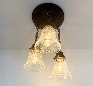 Vintage Diamond Cut Floral Ceiling Light Trio - The Lamp Goods