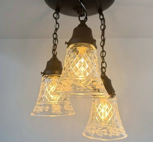 Vintage Diamond Cut Floral Ceiling Light Trio - The Lamp Goods