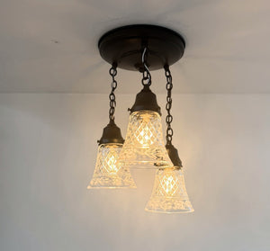 Vintage Diamond Cut Floral Ceiling Light Trio - The Lamp Goods